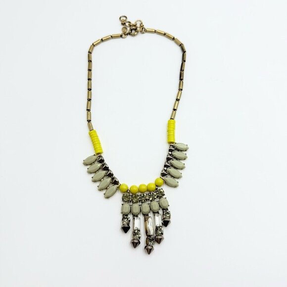 J. Crew Gold Tone Yellow & Gray Tribal Style Statement Necklace - Picture 3 of 7